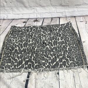 Mother Superior Leopard Print Denim Skirt